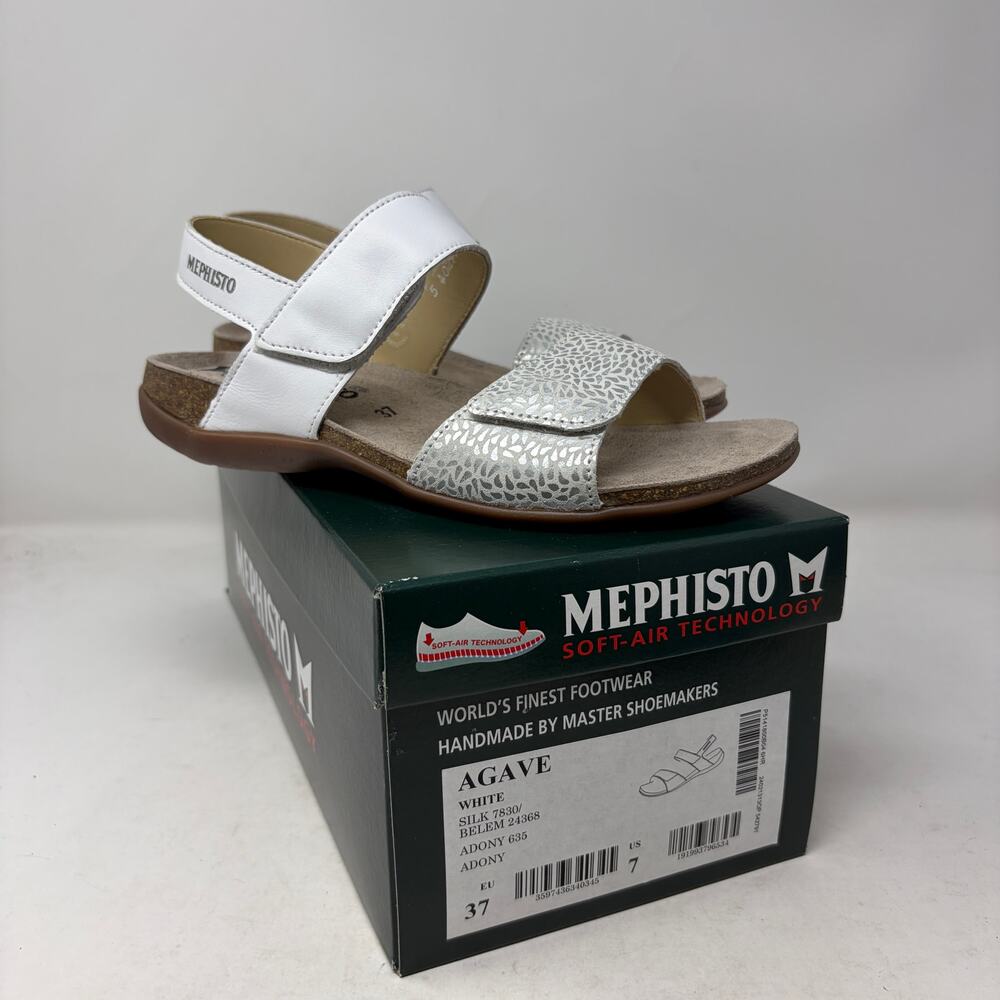 Mephisto Agave Sandals Womens Size 37 US 7 White Leather Silver Details NEW - Picture 9 of 9